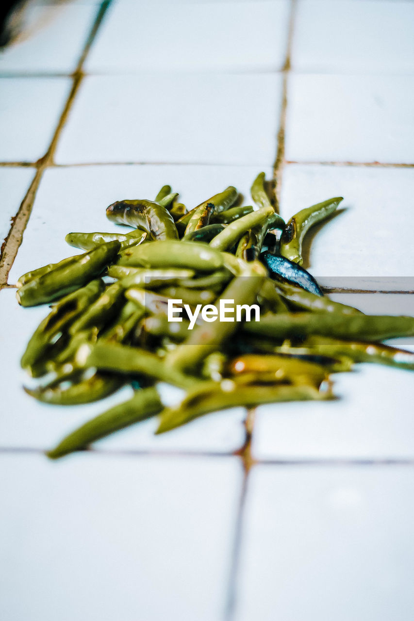 High angle view of chopped vegetables on table