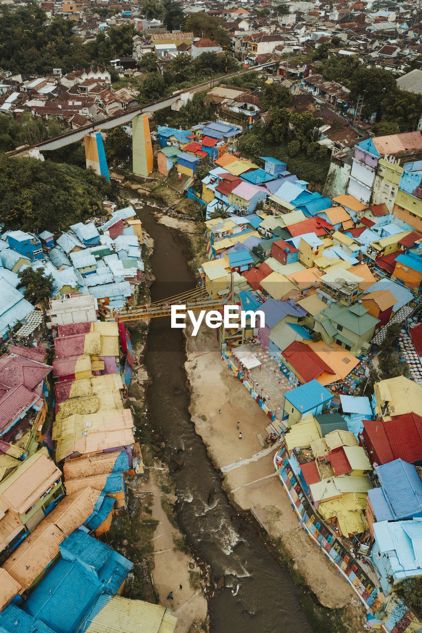 high angle view of people walking on street