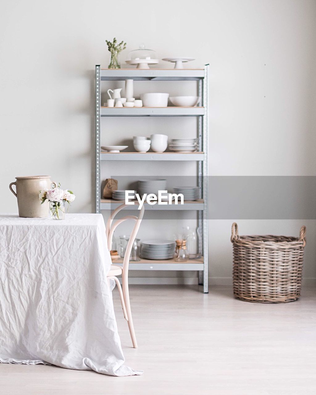 White wicker basket at home