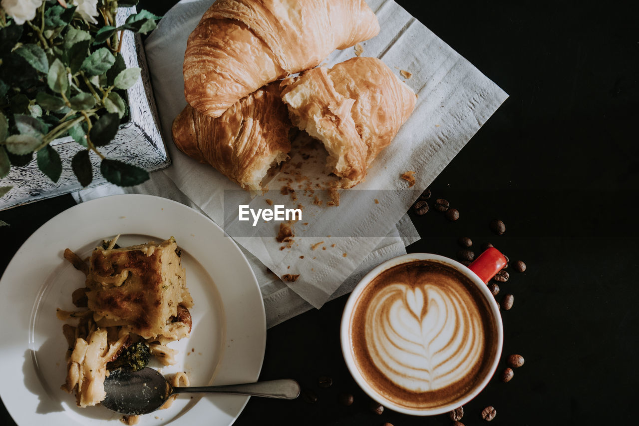 High angle view of breakfast on table