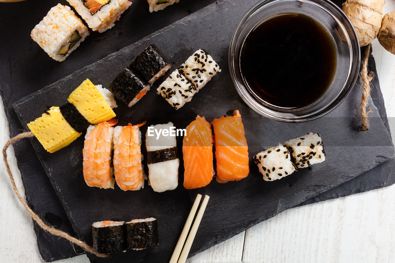 High angle view of sushi on a plate