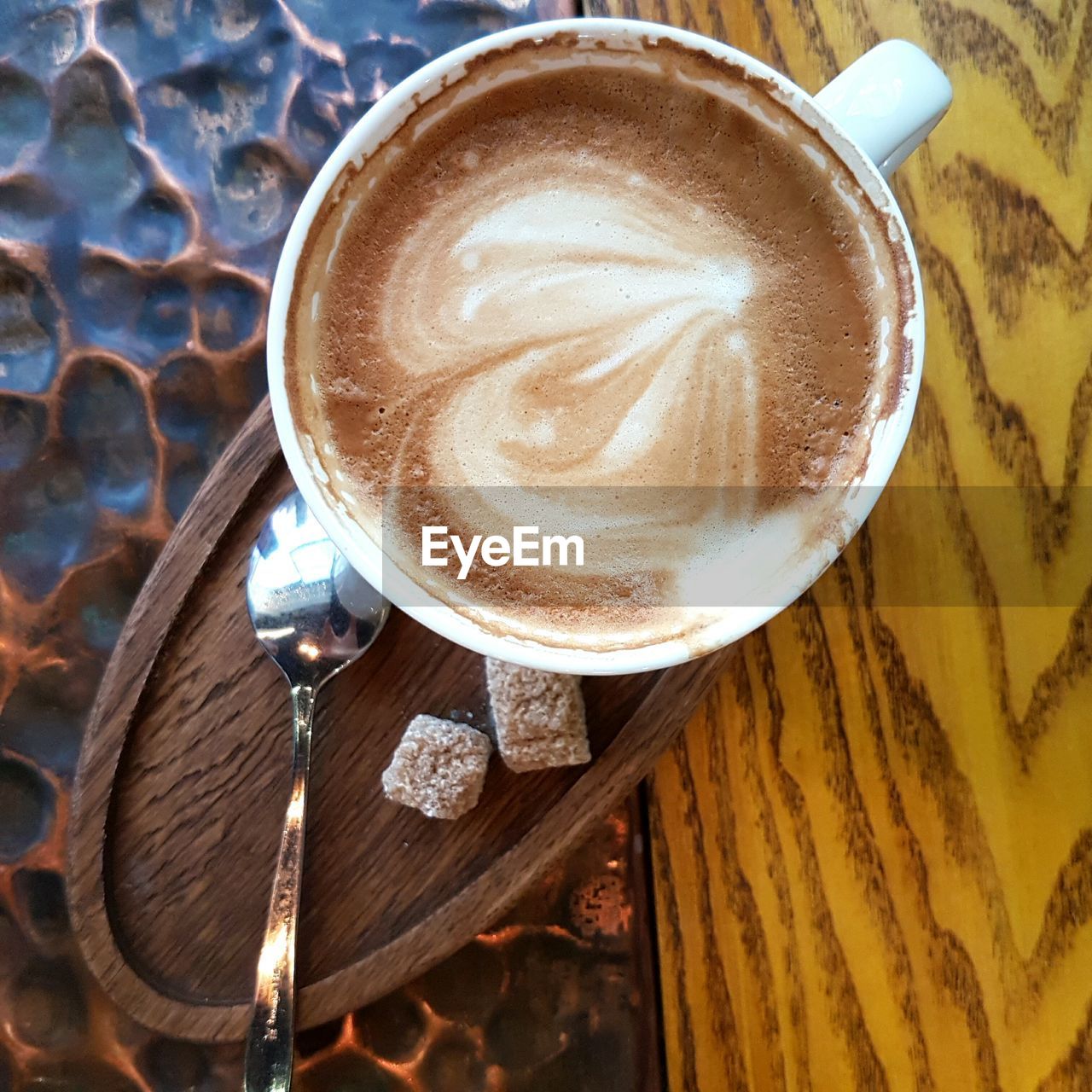 High angle view of coffee on table