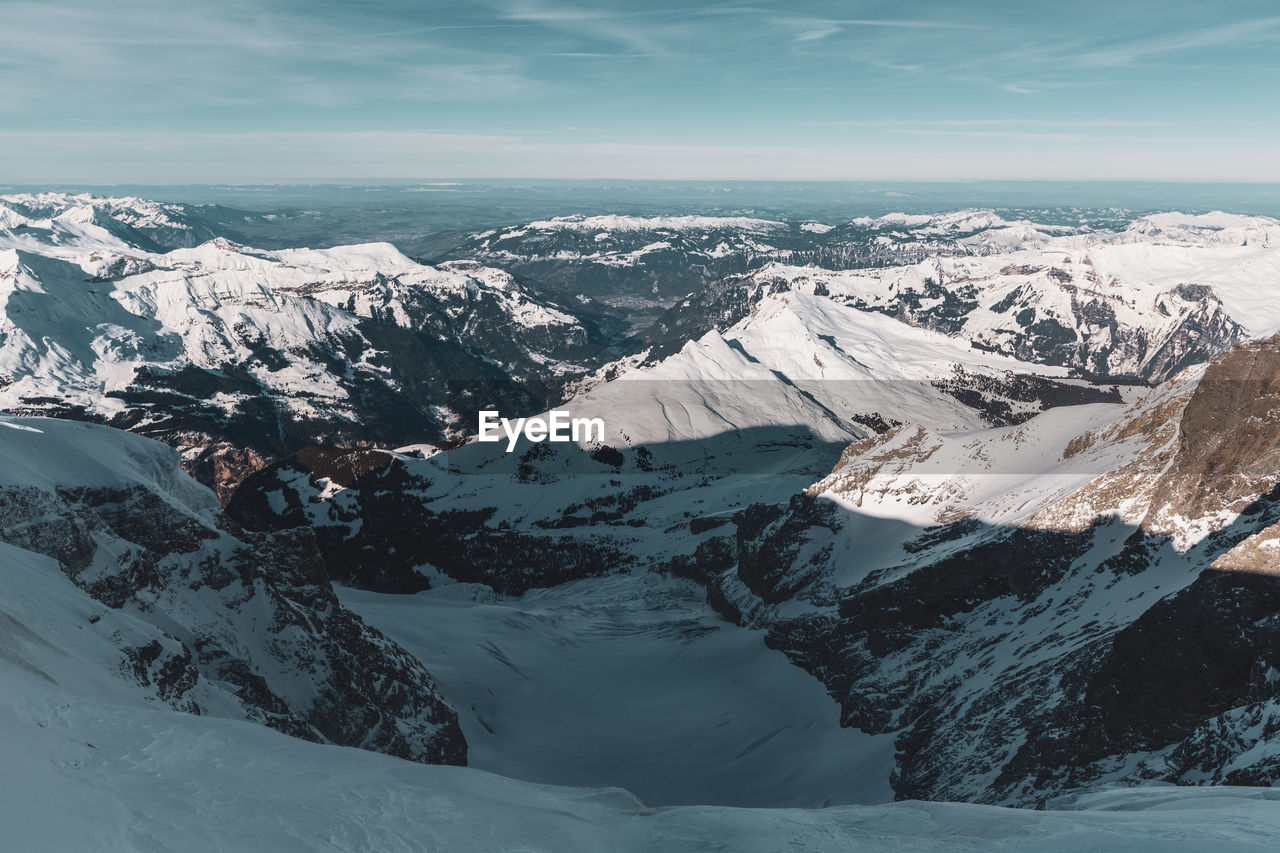 Scenic view of snowcapped mountains against sky