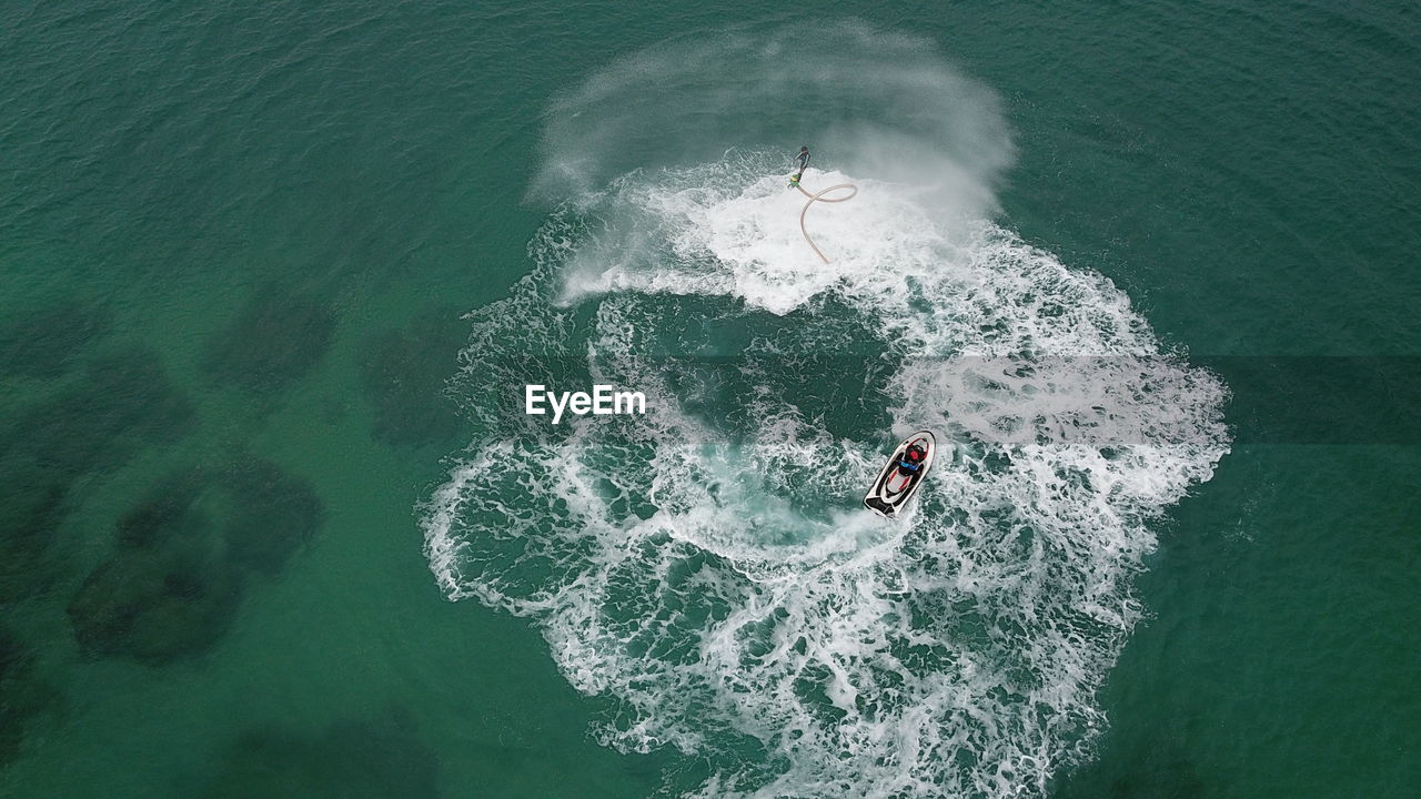 HIGH ANGLE VIEW OF PERSON ON SEA SHORE