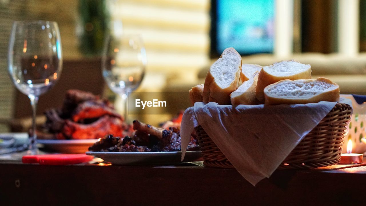 Close-up of meal served on table