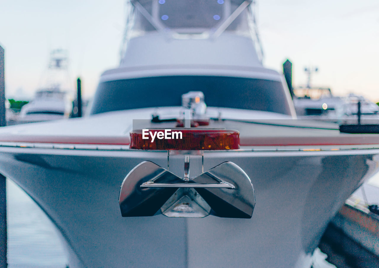 Close-up of boat against clear sky