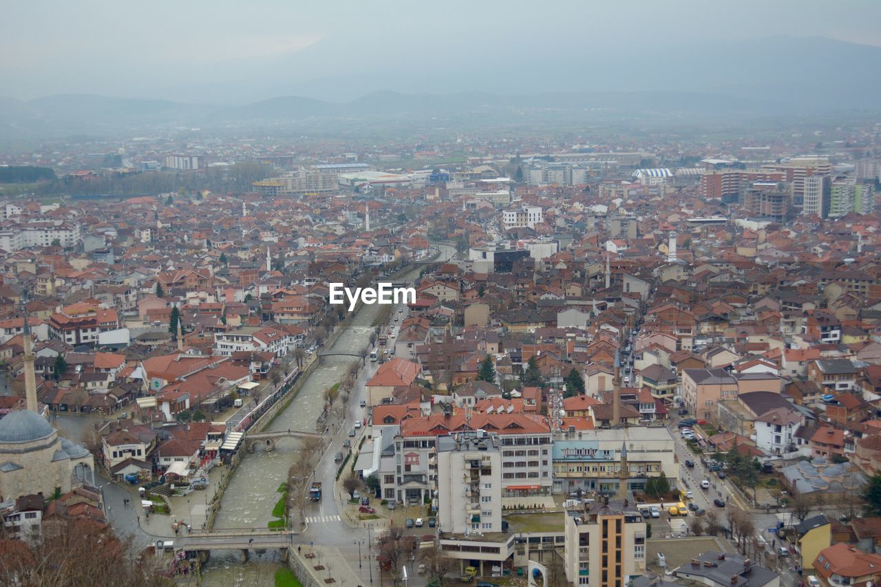 High angle view of buildings in city