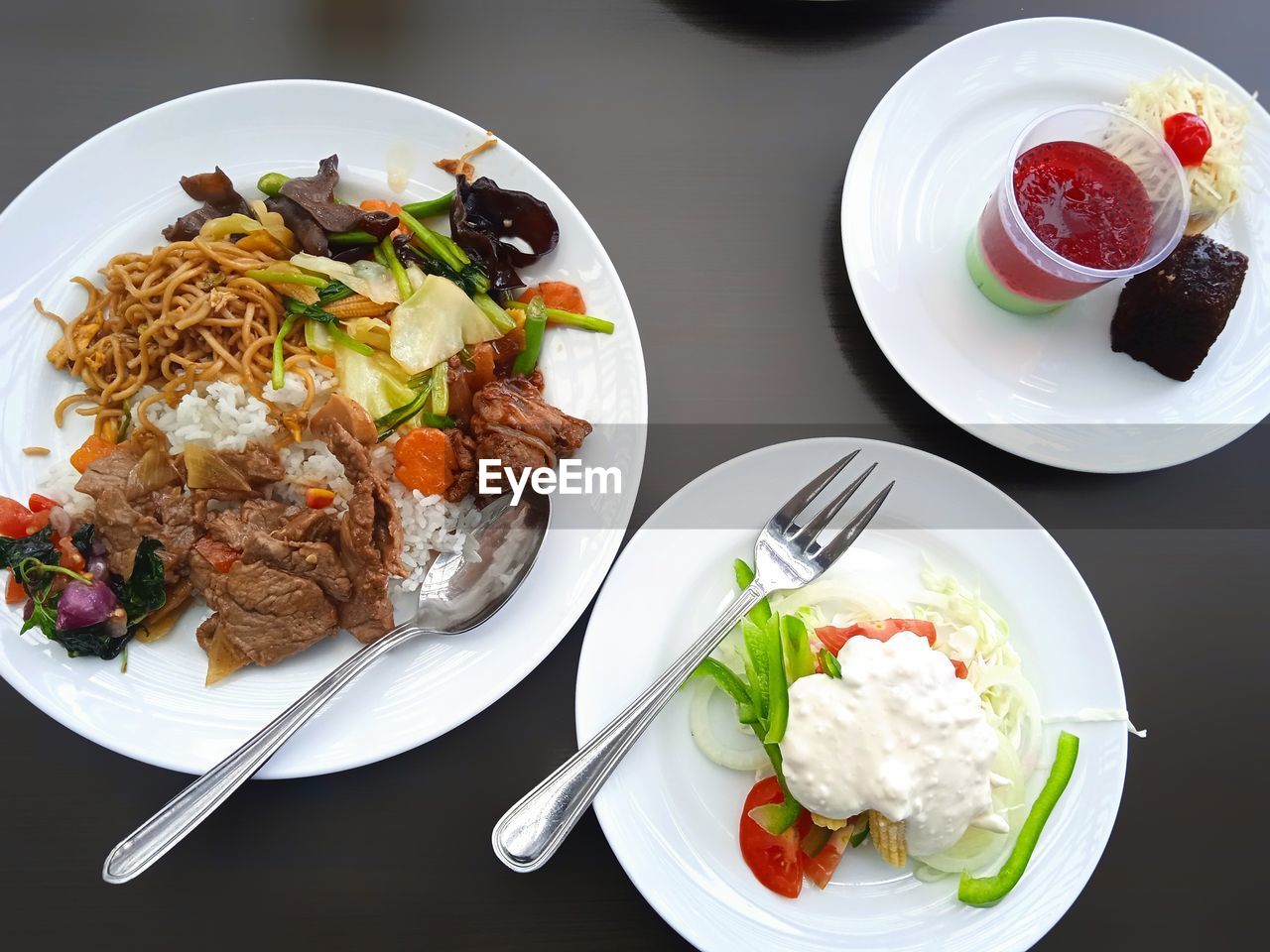 High angle view of food in plate on table