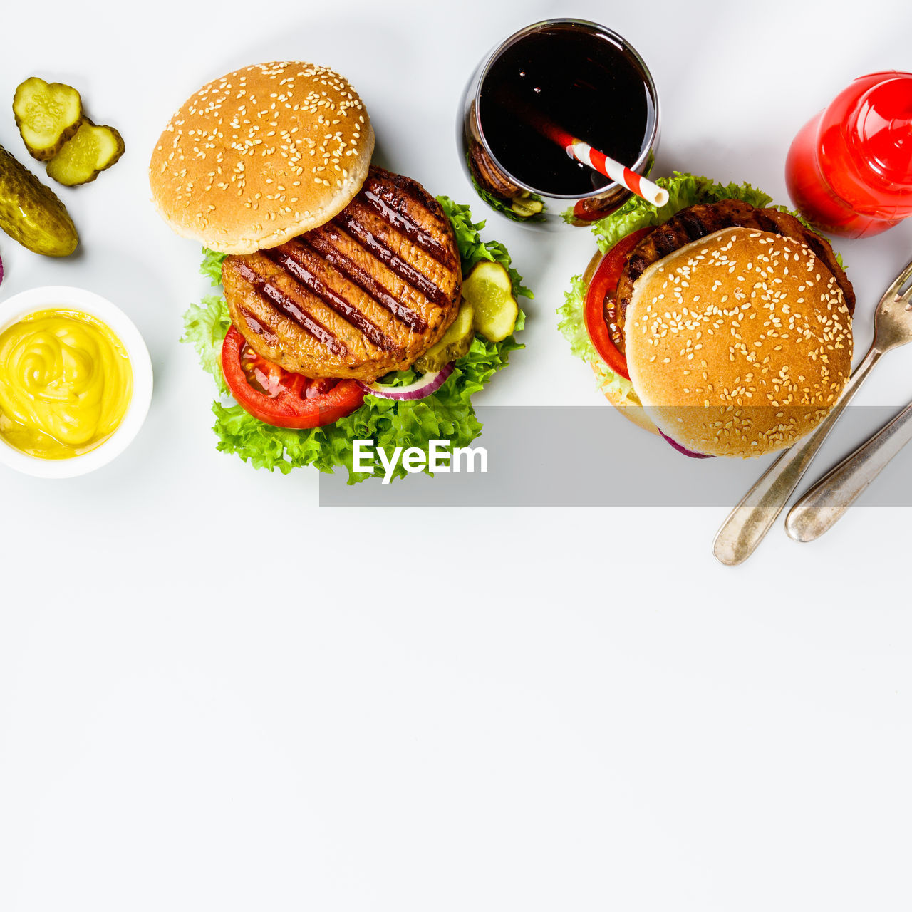 Close-up of burgers on serving board