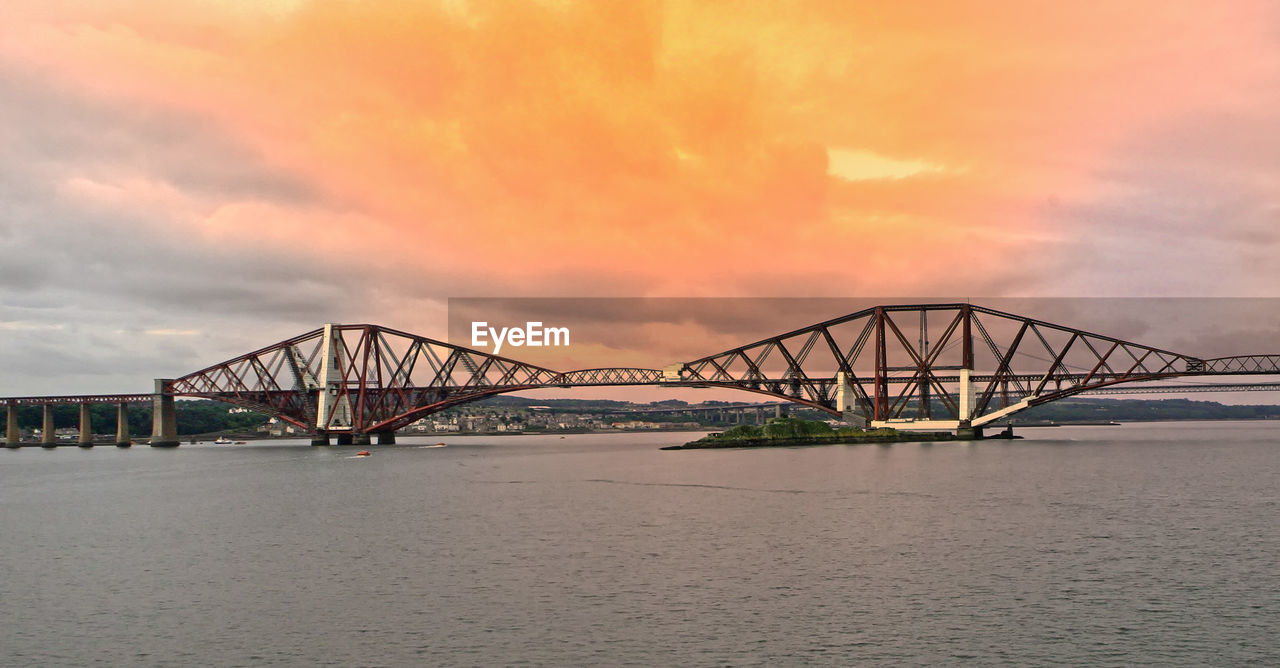 View of suspension bridge against cloudy sky