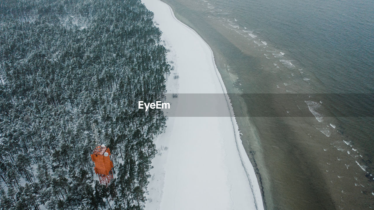 High angle view of snow on land