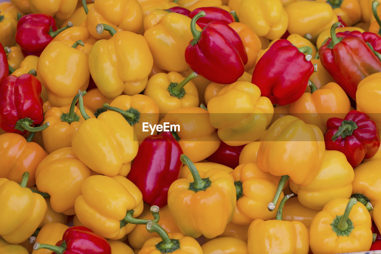 Full frame shot of bell peppers for sale in market