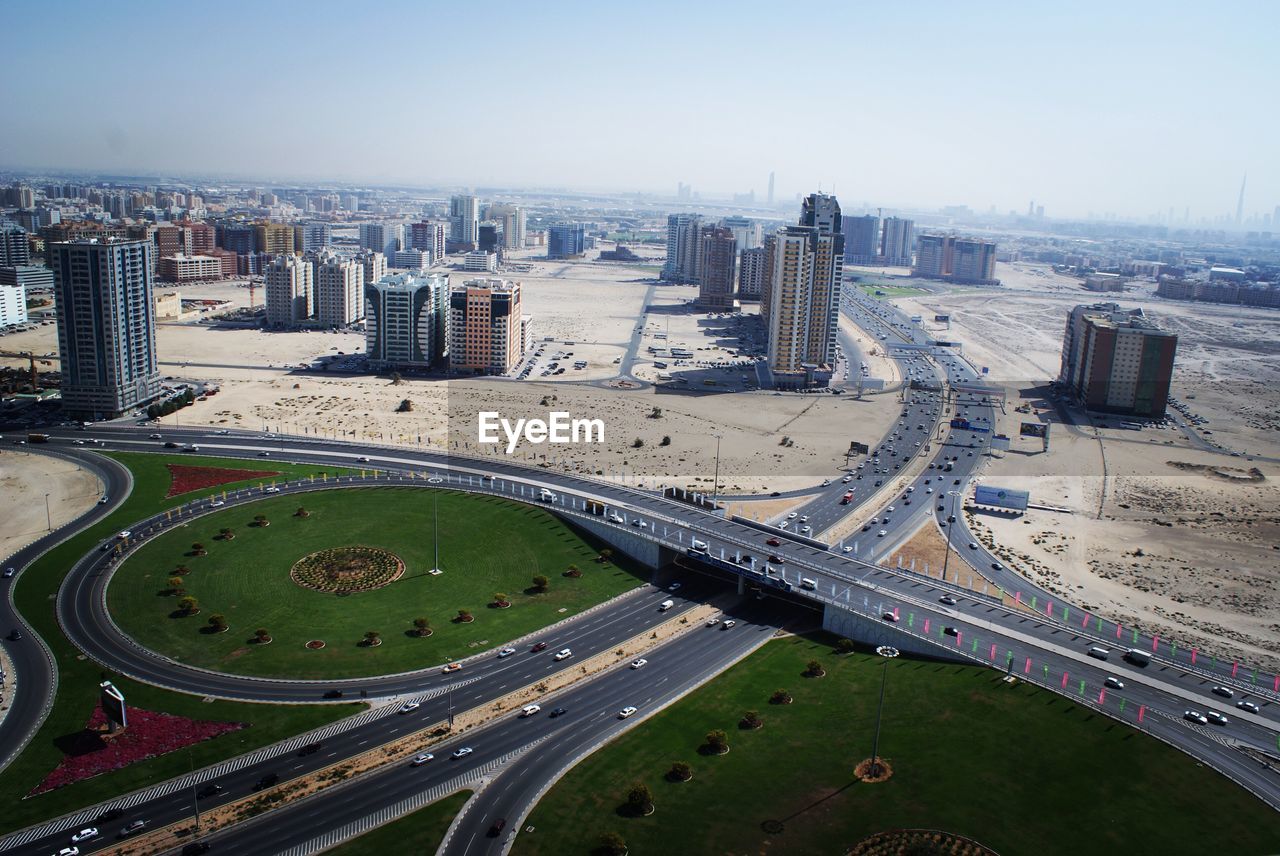 High angle view of cityscape against sky
