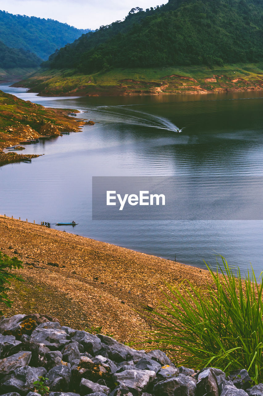 A resoervoir with the mountain background at dam khun dan pra kan cho, nakhonnayok, thailand