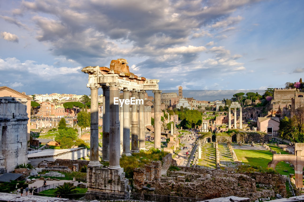 Roman  empire ruins and colosseum view, rome, italy