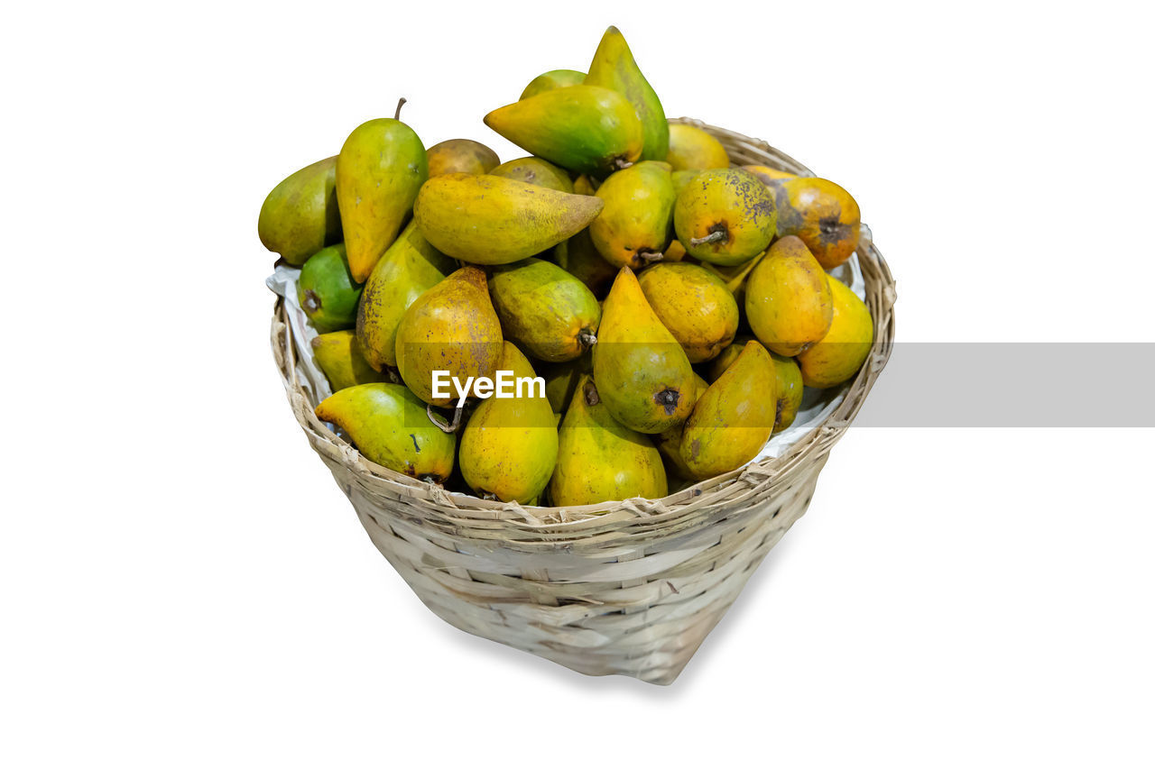 food, food and drink, healthy eating, fruit, wellbeing, freshness, basket, plant, produce, container, cut out, white background, studio shot, green, no people, indoors, still life, large group of objects, ripe, organic