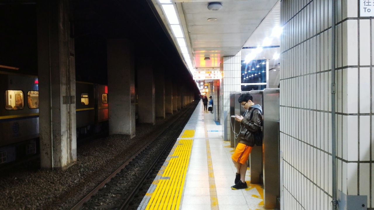 View of railroad station at night