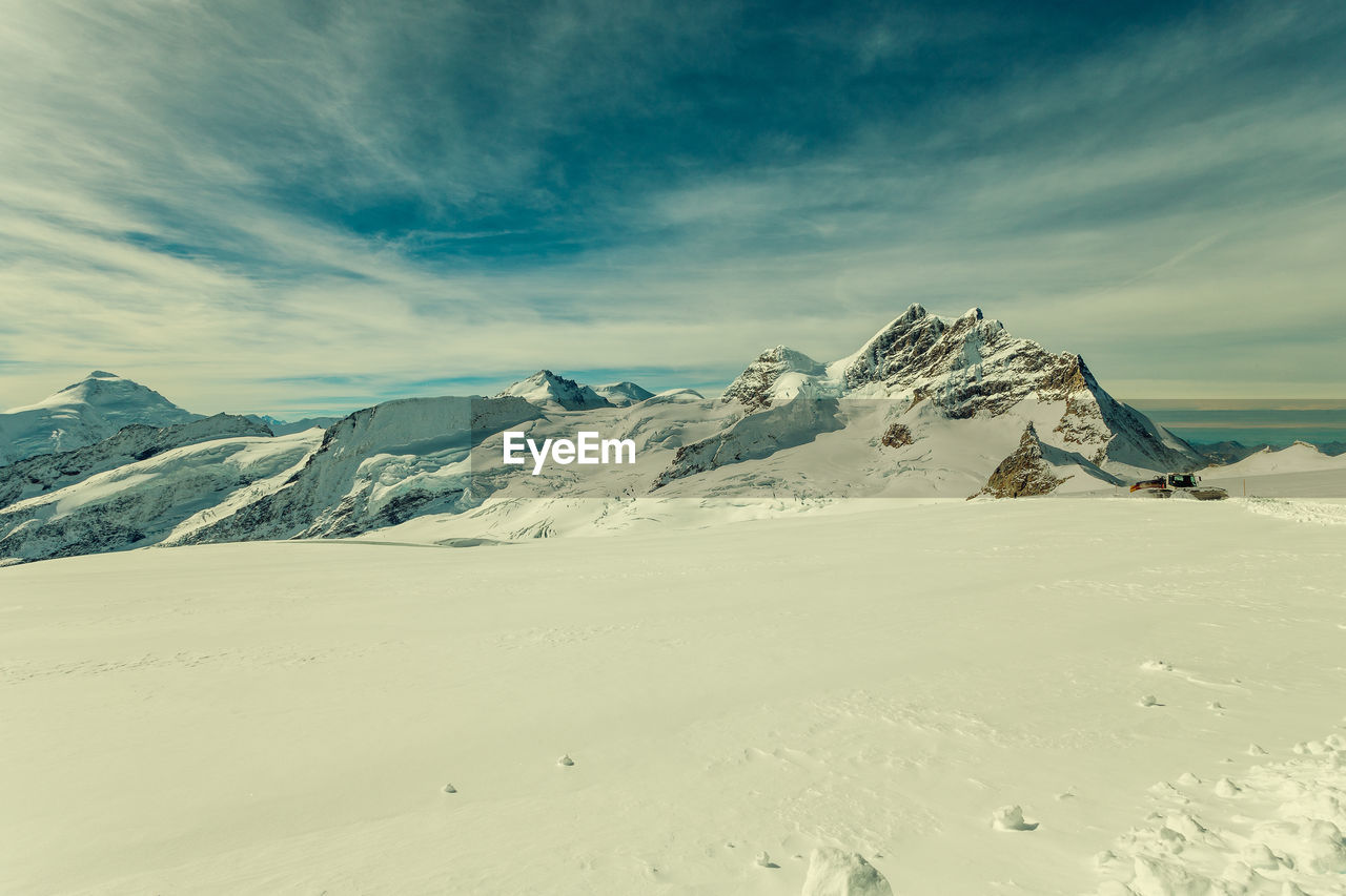 Snowy mountains in switzerland, winter landscape