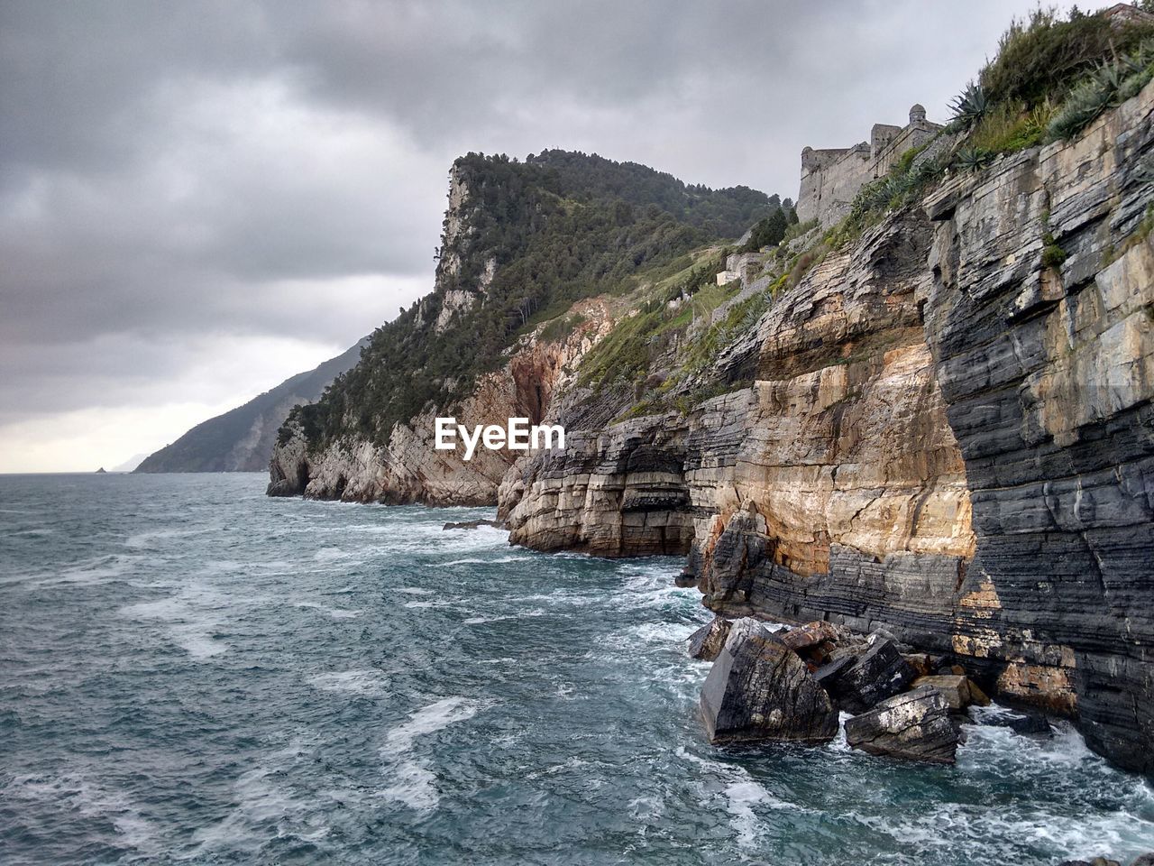 Cliffs and coastline against sky