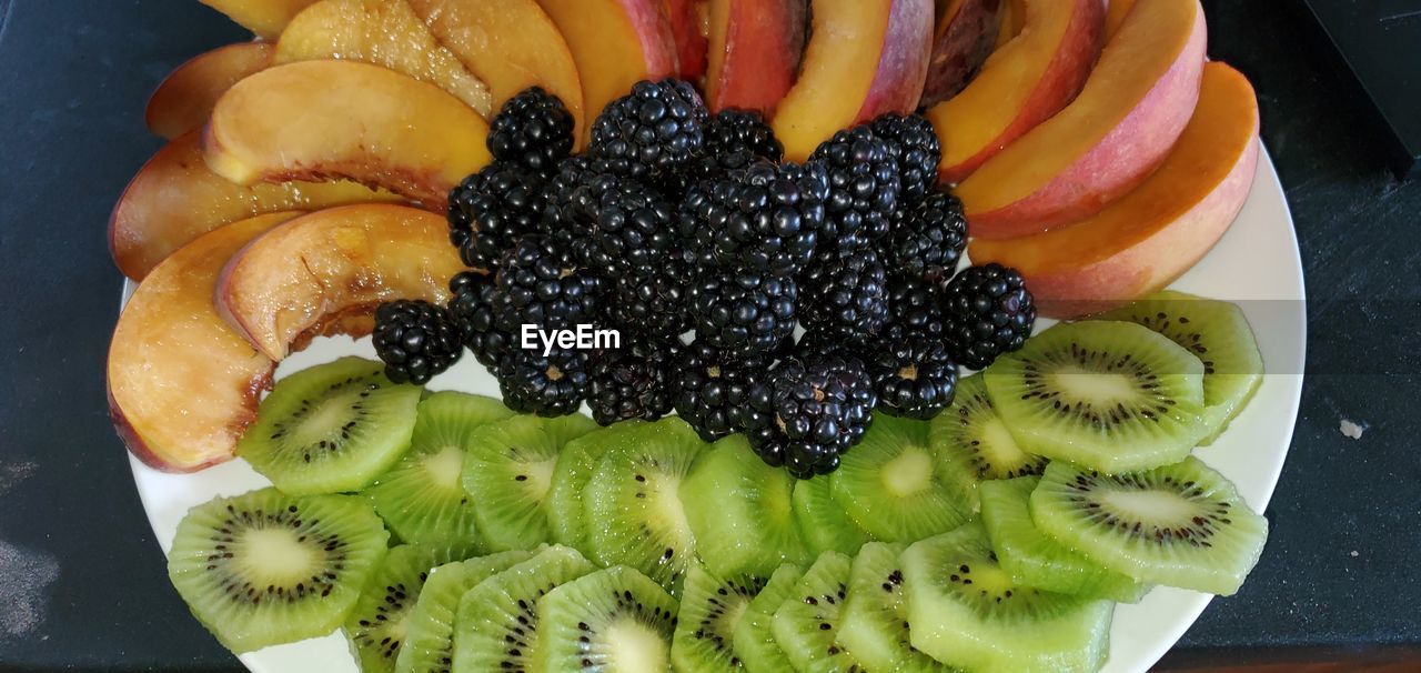 food, food and drink, kiwifruit, fruit, healthy eating, kiwi, berry, freshness, produce, wellbeing, dish, slice, strawberry, meal, no people, still life, plant, sweet food, banana, dessert, tropical fruit, close-up, blackberry, indoors, variation, sweet, ripe, plate, high angle view