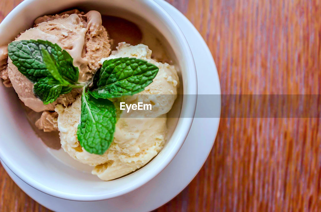 Directly above shot of ice cream in bowl