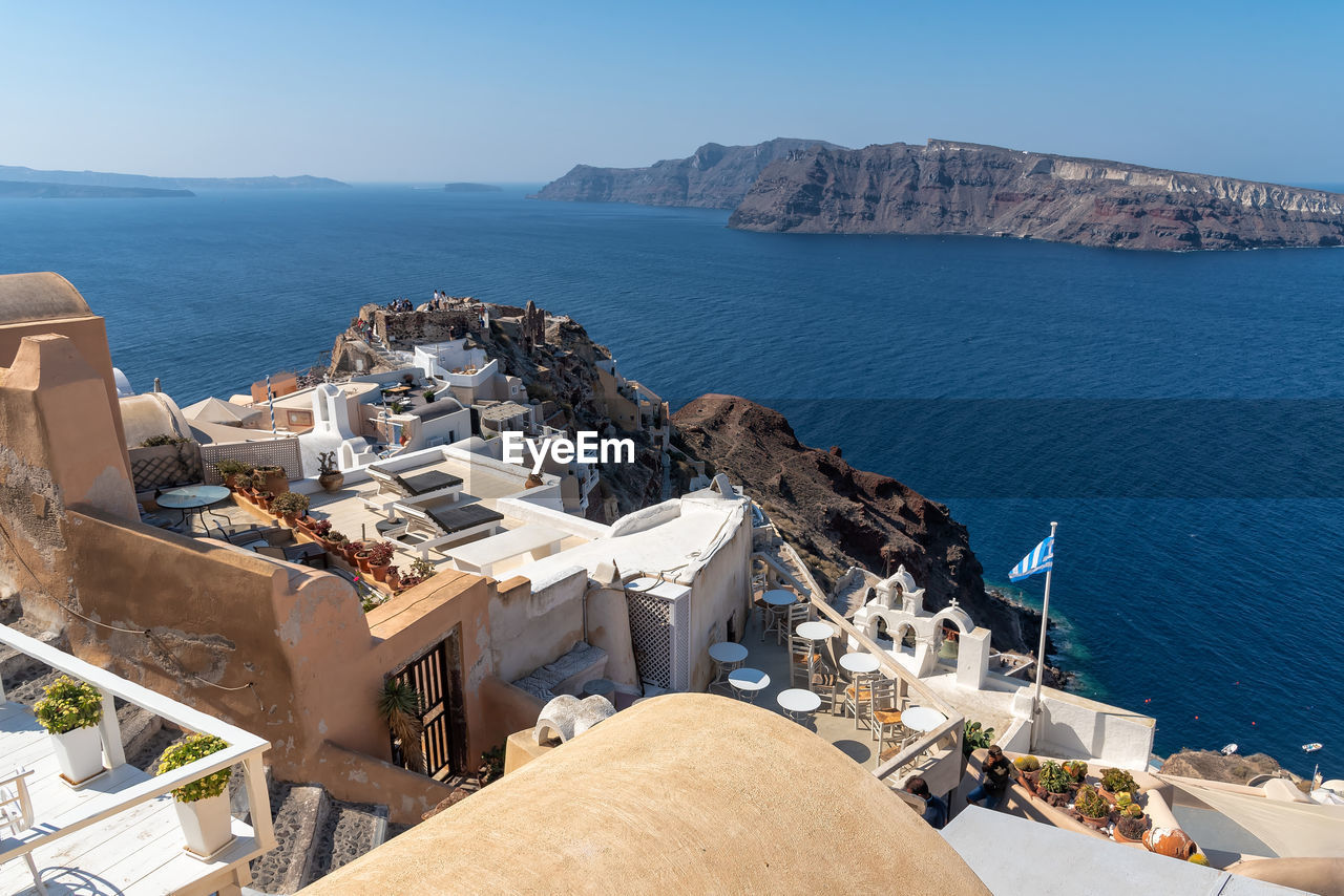 High angle view of buildings and sea