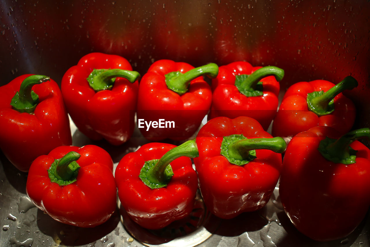 High angle view of red bell pepper