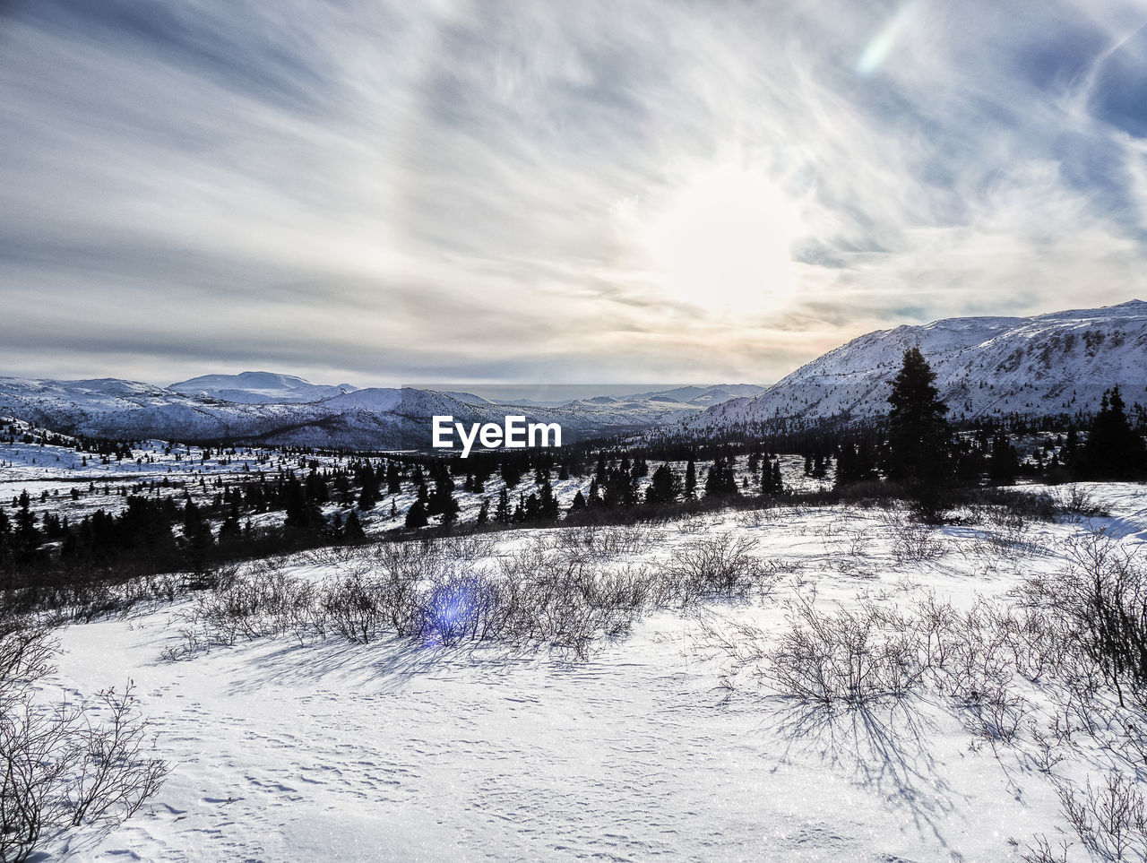 Scenic view of snowcapped mountains against sky