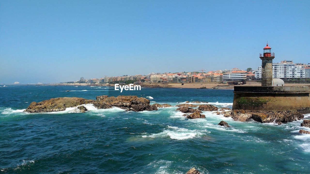 Scenic view of porto against clear blue sky