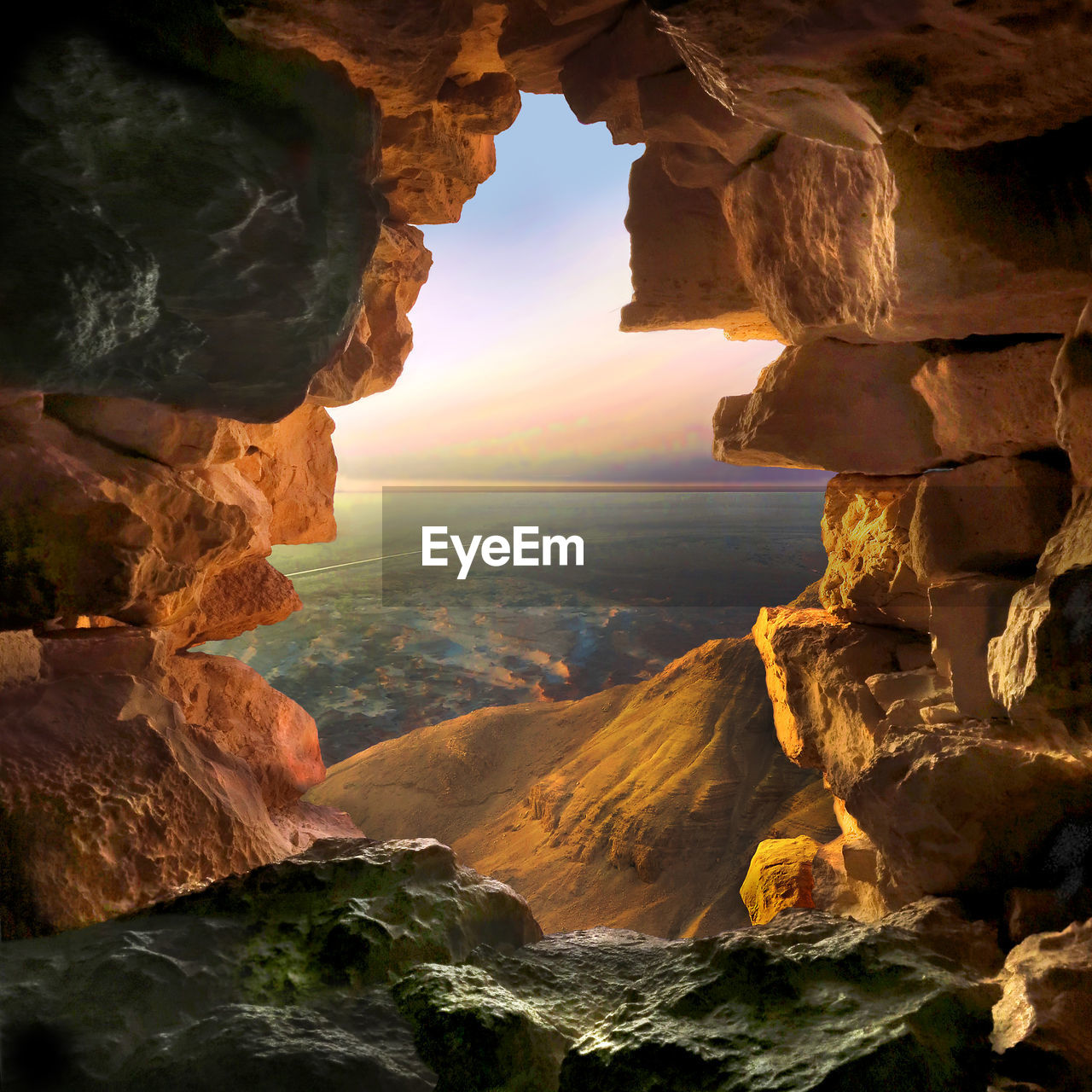 Scenic view of rock formations in cave