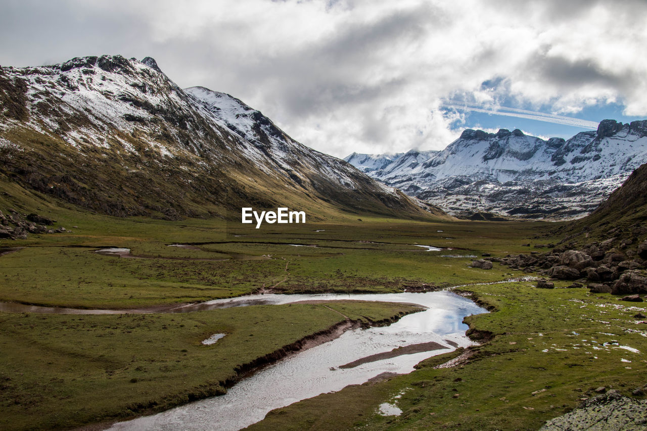 Scenic view of snowcapped mountains against sky