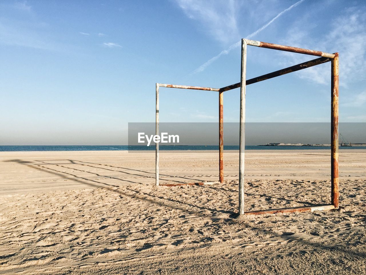 Soccer goal post on the beach. united arab emirates, dubai