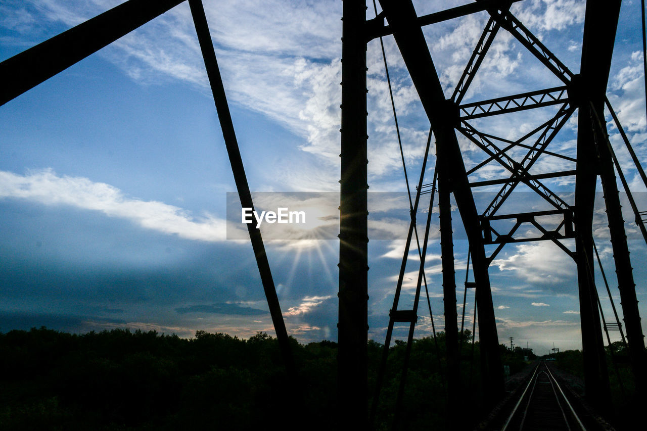 Railway bridge against sky during sunset