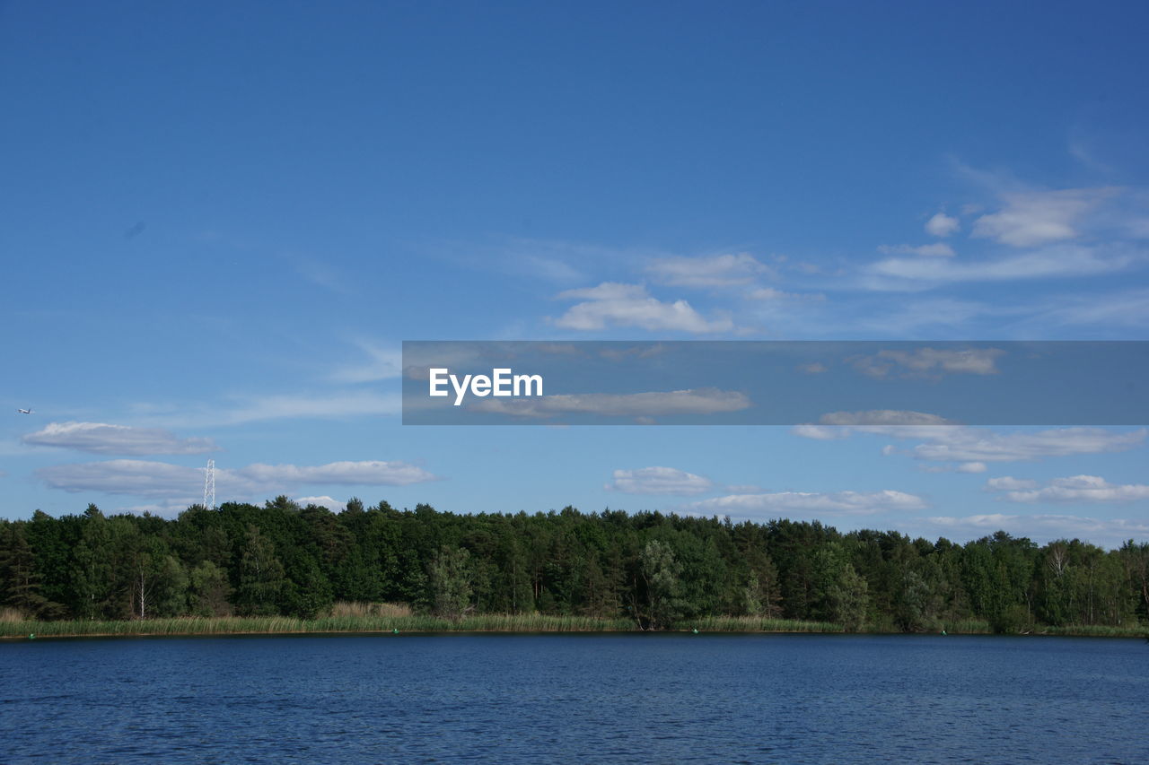 Scenic view of trees and flughafensee lake against sky