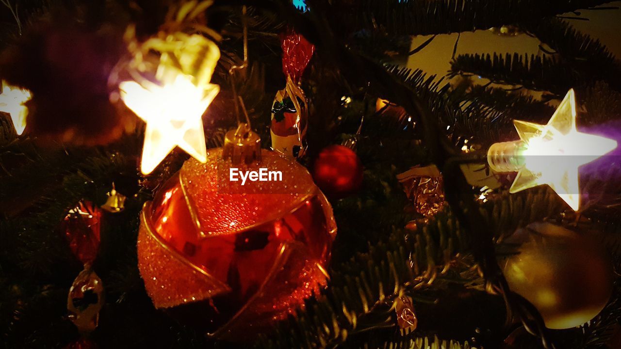 CLOSE-UP OF CHRISTMAS TREE AT NIGHT