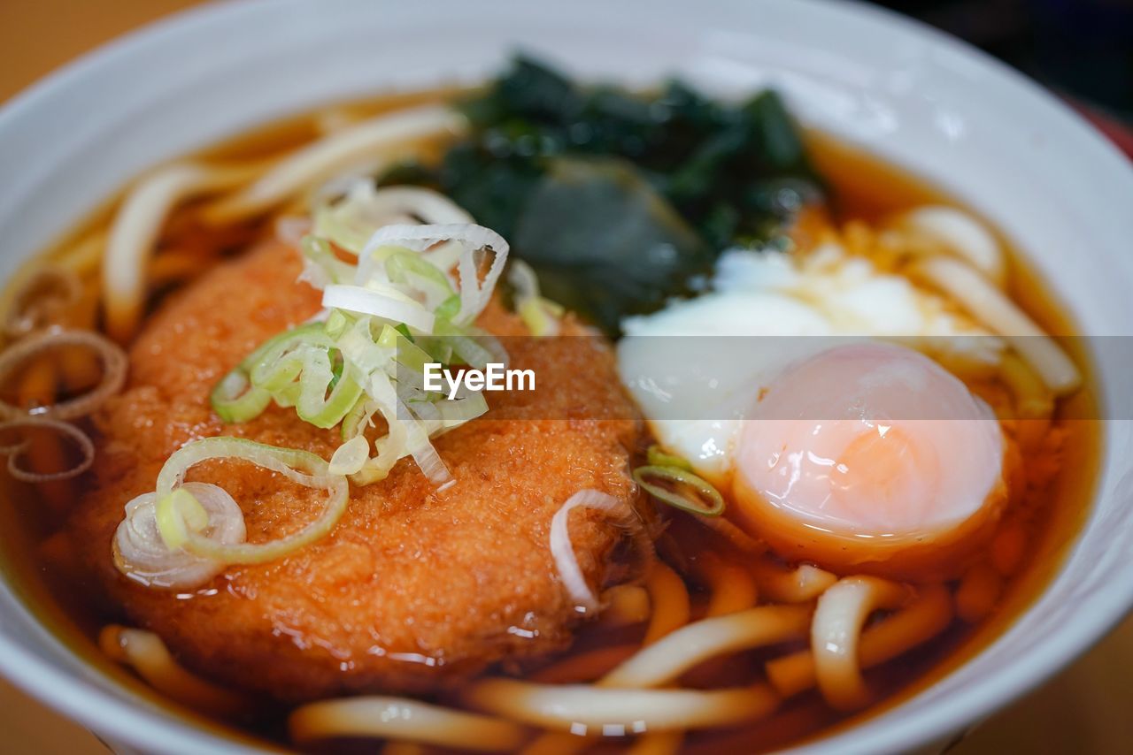 CLOSE-UP OF NOODLES WITH RICE IN BOWL