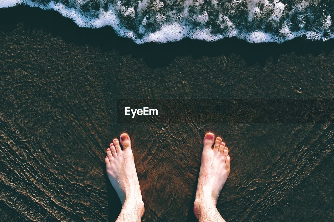 Low section of woman standing at beach