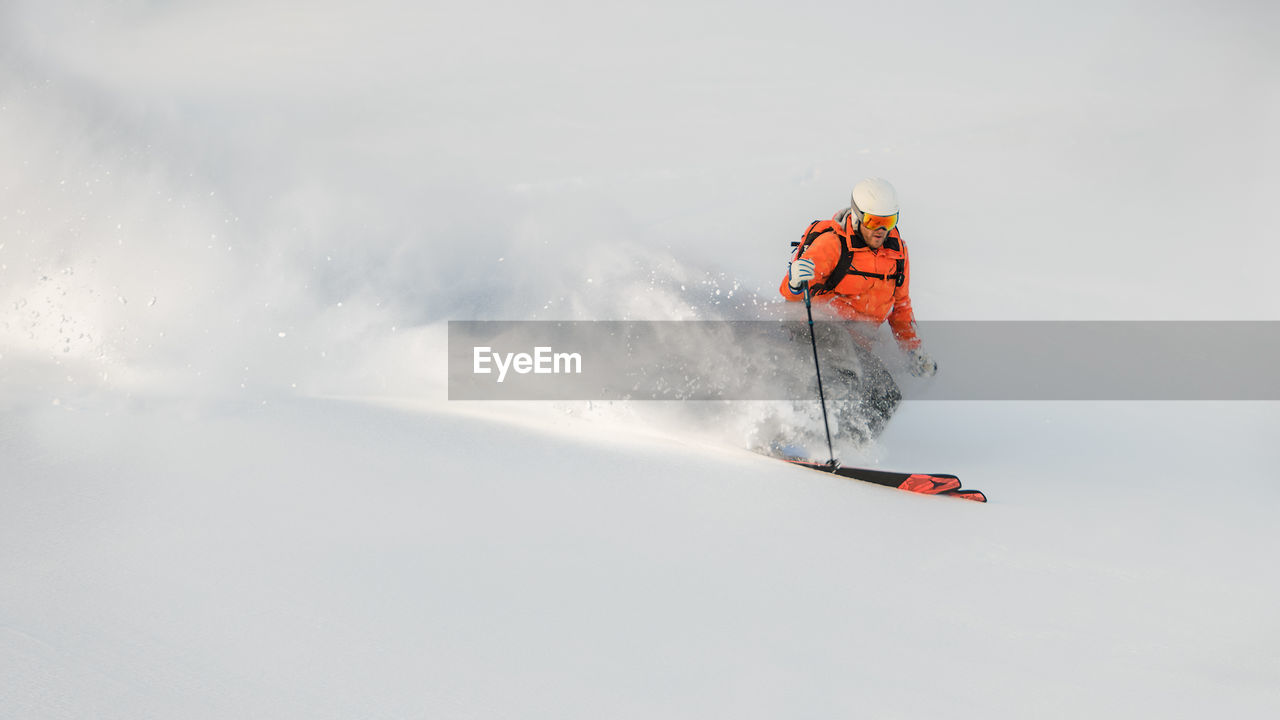 Downhill touring skis after ascending with sealskins