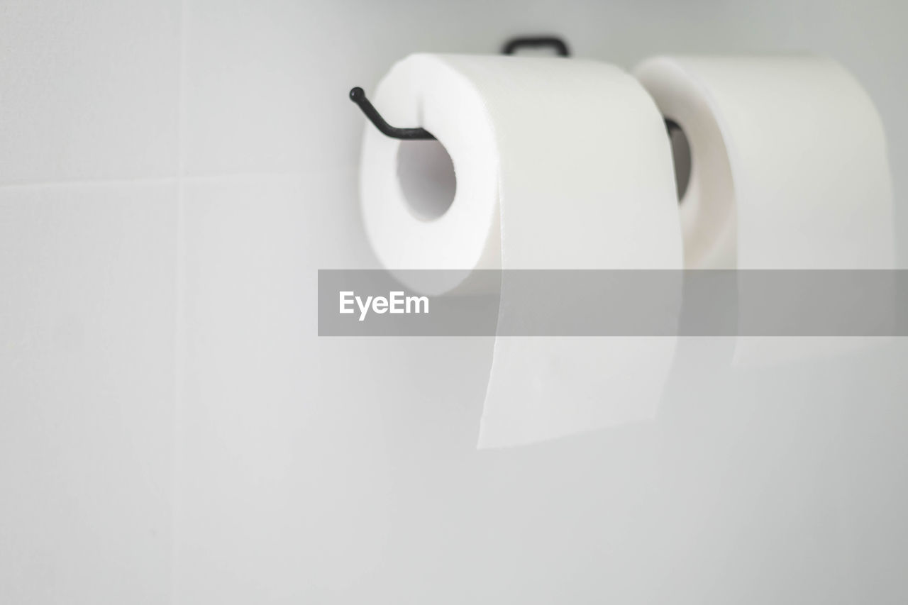 close-up of toilet paper against white background