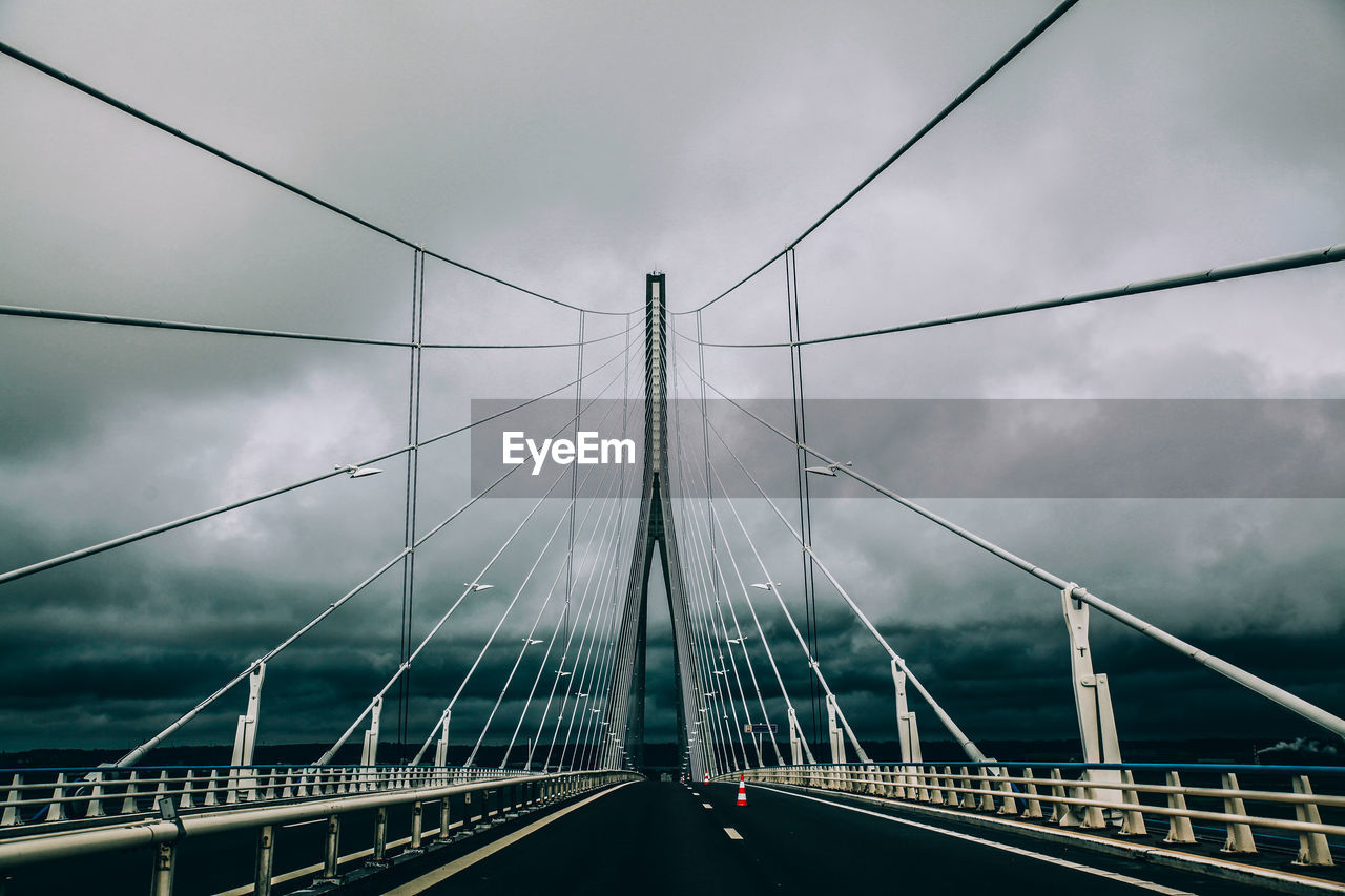 Pont de normandie against cloudy sky