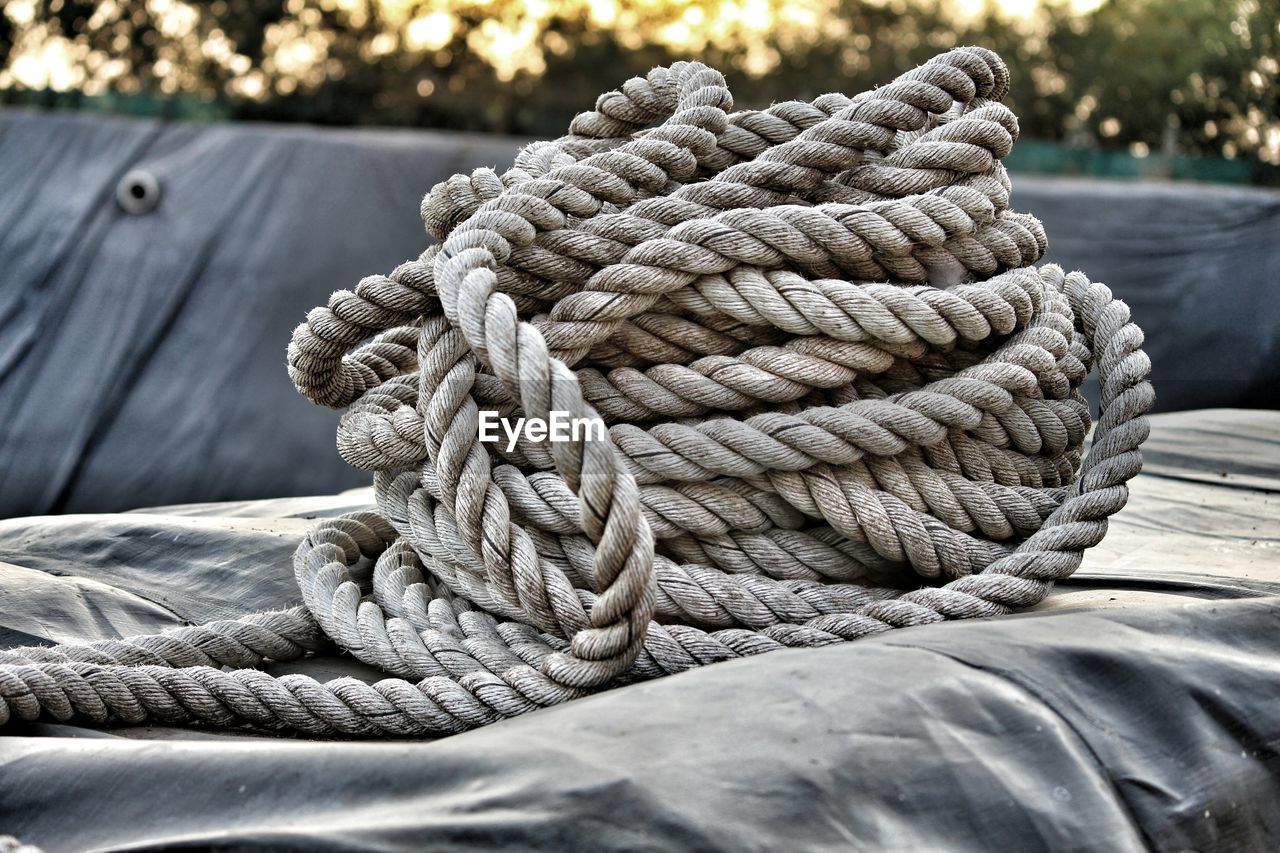 Close-up of rope on fabric