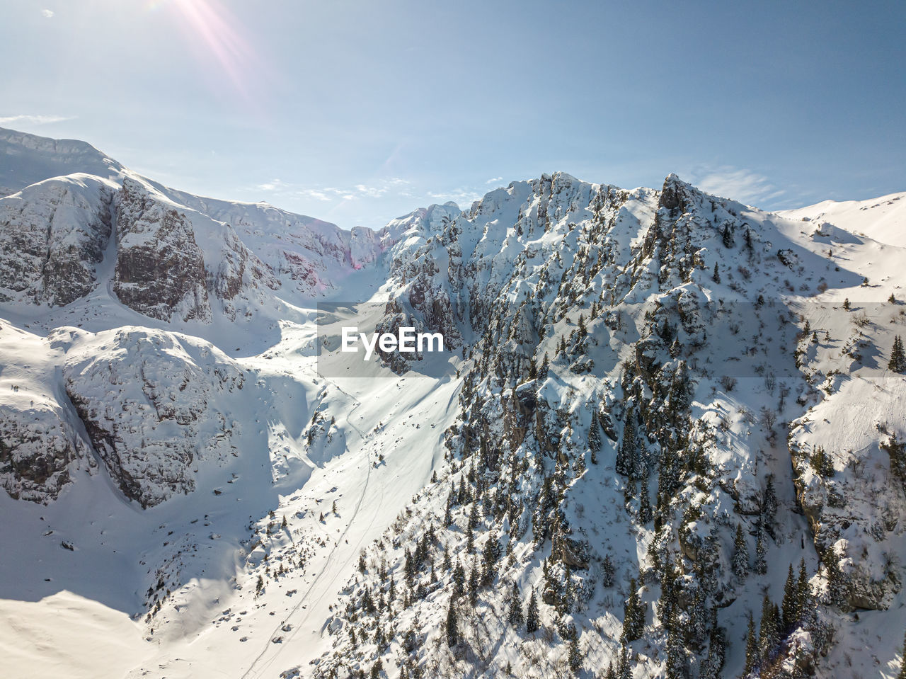 Scenic view of snowcapped mountains against sky