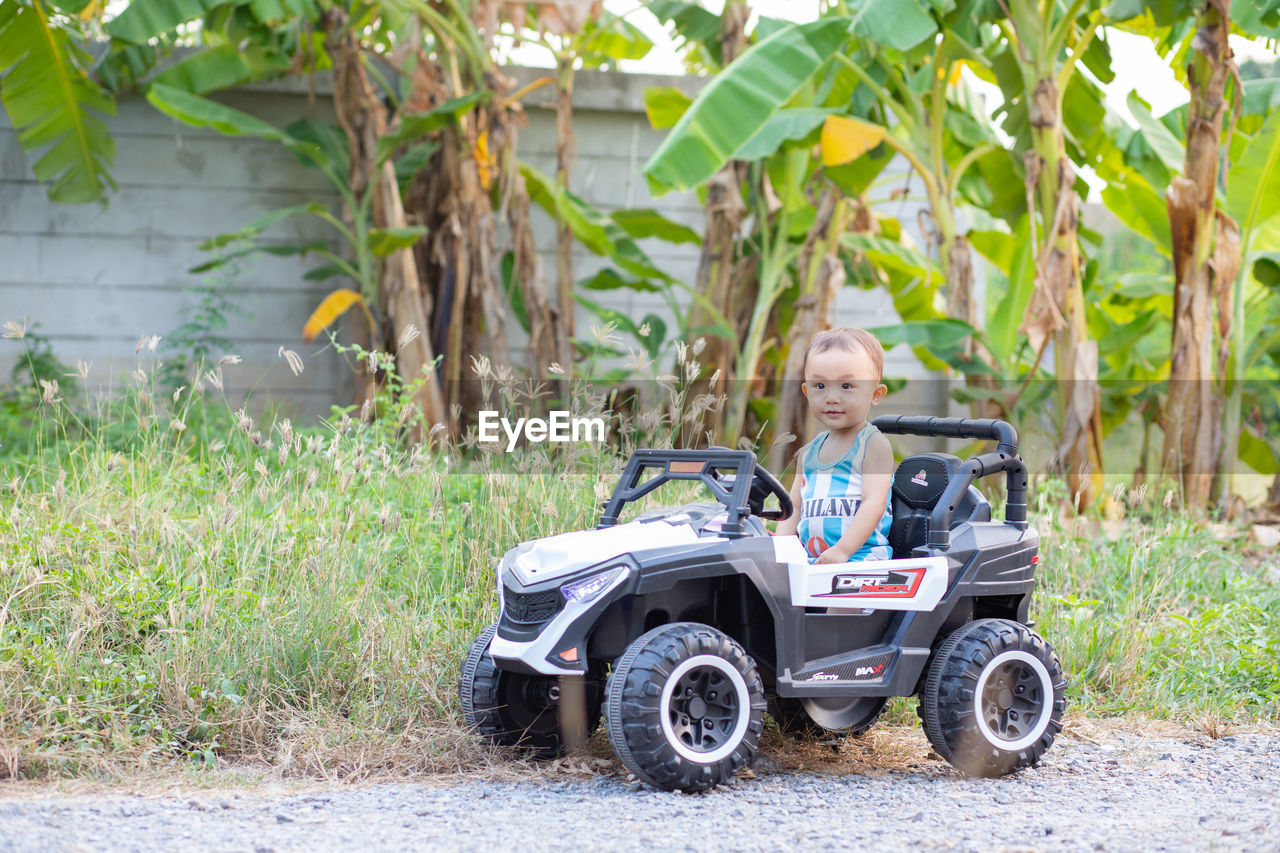 PORTRAIT OF BOY WEARING SUNGLASSES ON PLANTS