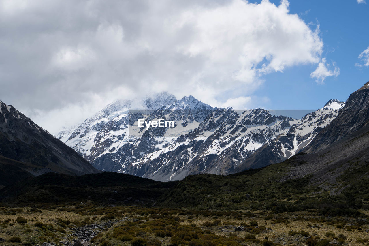 Scenic view of snowcapped mountains against sky