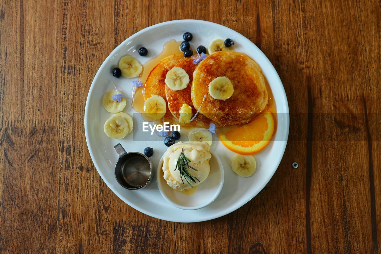 High angle view of breakfast served on table