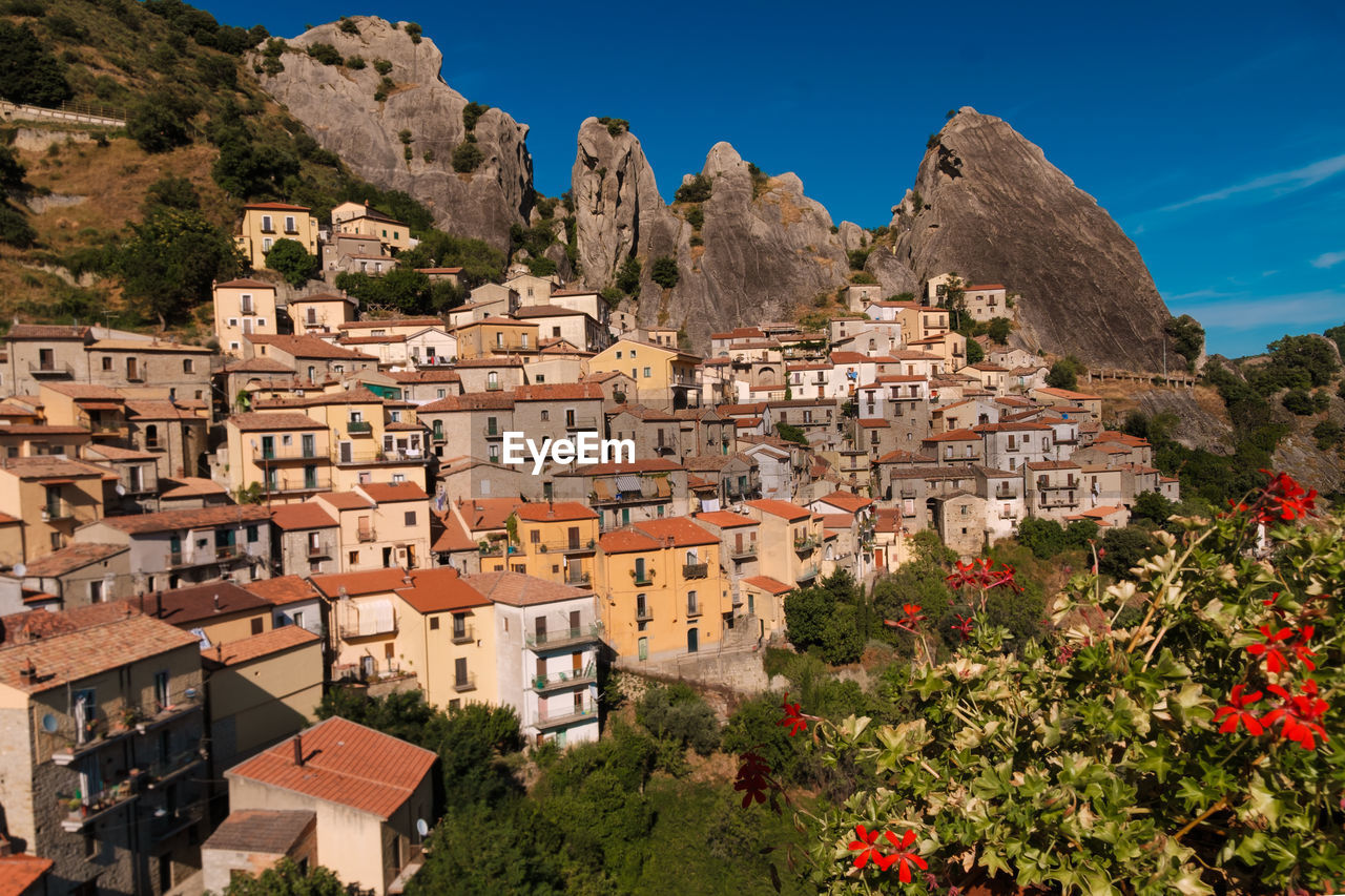 High angle view of townscape against sky