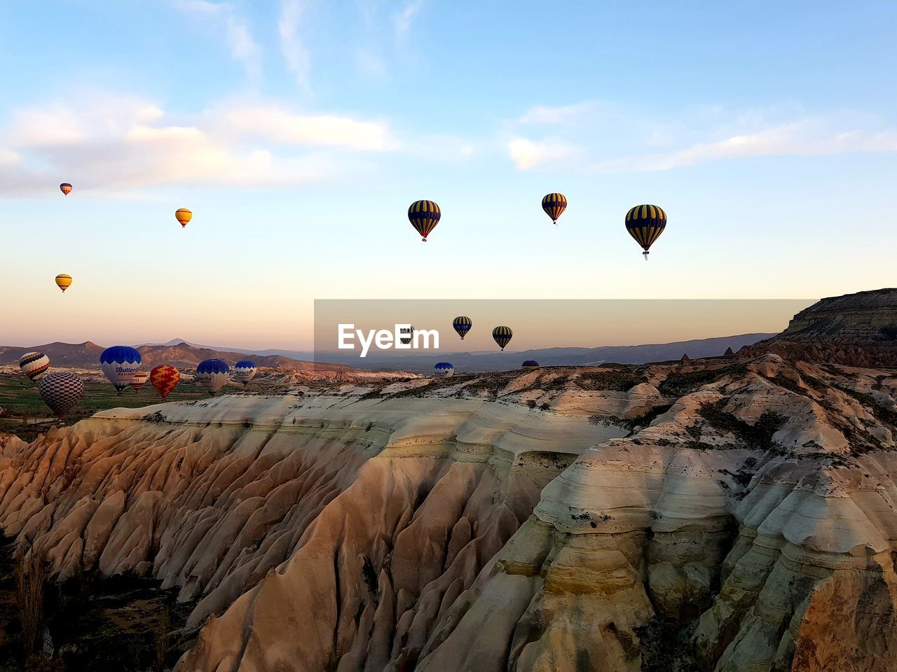 Hot air balloons against sky