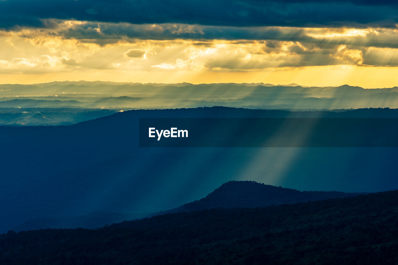 The mountain ridges with sun light . location place phu kra dueng national park of thailand.