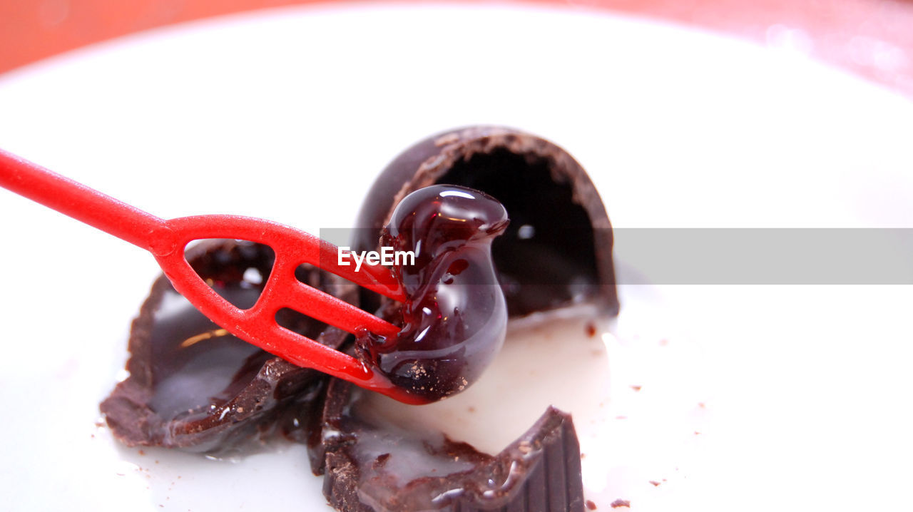 CLOSE-UP OF CHOCOLATE ICE CREAM IN PLATE