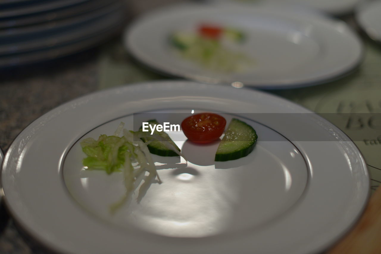 High angle view of food in plate on table